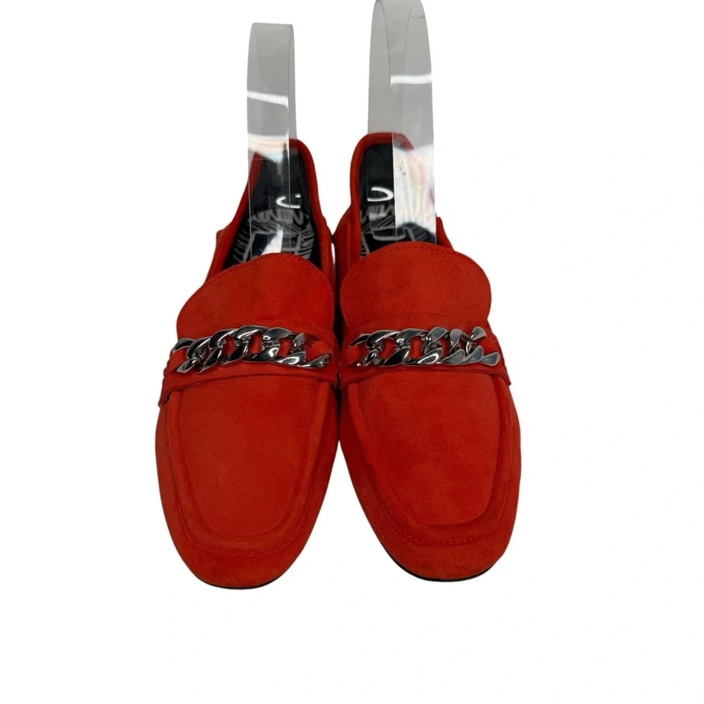 DOLCE VITA RED SUEDE SILVER CHAIN EMBELLISHMENT LOAFERS SZ 8 - Picture 1 of 11